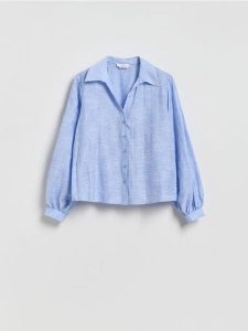 Koszula z haftowanym wzorem - jasnoniebieski. Niebieskie koszule Reserved, l, bez wzorów, z tkaniny, bez kołnierzyka, bez ramiączek. Za 139,99 zł.