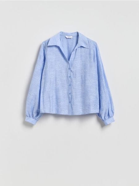 Koszula z haftowanym wzorem - jasnoniebieski. Niebieskie koszule Reserved, l, bez wzorów, z tkaniny, bez kołnierzyka, bez ramiączek. Za 139,99 zł.