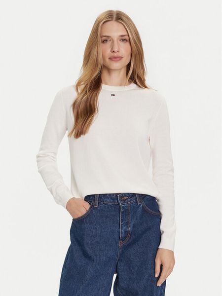 Tommy Jeans Sweter Essential DW0DW20159 Écru Regular Fit. Białe swetry klasyczne Tommy Jeans, l, z bawełny, bez kołnierzyka. Za 280,99 zł.