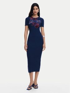 Desigual Sukienka codzienna 25SWVF13 Granatowy Slim Fit. Niebieskie kombinezony Desigual, xs, bez wzorów, z wiskozy, bez kołnierzyka, bez ramiączek. Za 289,99 zł.