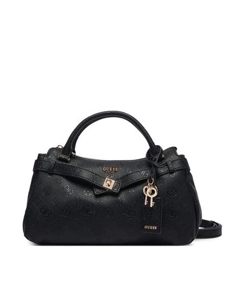 Guess Torebka Ella Logo HWPD97 46050 Czarny. Czarne kuferki Guess, z aplikacjami, ze skóry, bez dodatków. Za 584,99 zł.