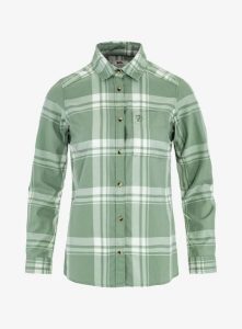 Koszula turystyczna damska Fjallraven Ovik Lite Flannel Shirt. Zielone koszule Fjällräven, xs, bez wzorów, z bawełny, bez kołnierzyka, bez ramiączek. Za 423,90 zł.