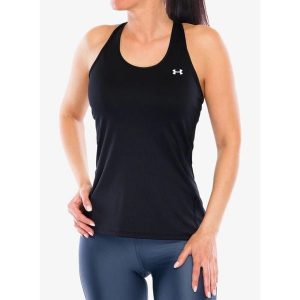 Top damski Under Armour Tech Mesh Racer Tank. Czarne topy Under Armour, l, bez wzorów, z meshu, bez kołnierzyka, bez ramiączek. Za 93,99 zł.