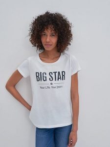 BIG STAR Koszulka w kolorze białym rozmiar: L. Białe bluzki Big Star, l, bez wzorów, z bawełny, retro, bez kołnierzyka, bez ramiączek. Za 47,99 zł.