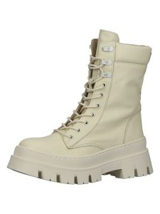 Steve Madden Skórzane botki w kolorze kremowym rozmiar: 38. Brązowe botki Steve Madden, bez wzorów, bez obcasa, na platformie, bez zapięcia. Za 351,38 zł.