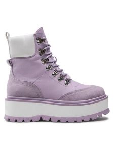 DeeZee Trzewiki H021201-01 Fioletowy. Fioletowe botki DeeZee, bez wzorów, ze skóry, bez obcasa, na koturnie, bez zapięcia. Za 119,99 zł.