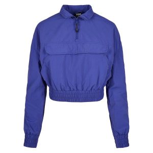 Kurtka damska Urban Classics cropped crinkle nylon. Niebieskie kurtki Urban Classics, bez wzorów, z nylonu, bez kaptura. Za 214,00 zł.