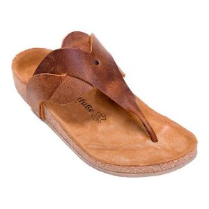 Comfortfusse Skórzane japonki w kolorze jasnobrązowym rozmiar: 40. Brązowe klapki Comfortfüße, bez wzorów, ze skóry, z otwartym noskiem, bez obcasa. Za 252,99 zł.