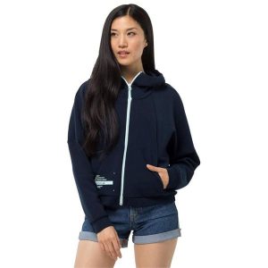 Bluza trekkingowa damska Jack Wolfskin Starboard. Niebieskie bluzy Jack Wolfskin, bez wzorów, z bawełny, z kapturem. Za 260,70 zł.