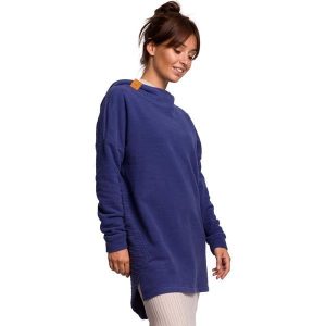 Nierozpinana Asymetryczna Bluza z Kapturem - Indygo. Czarne bluzy MOE, l, bez wzorów, z bawełny, z kapturem. Za 253,90 zł.
