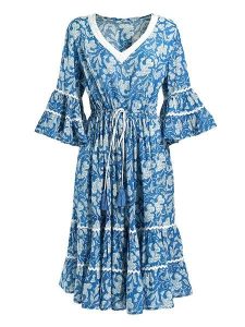 BLE Sukienka w kolorze niebieskim rozmiar: onesize. Niebieskie sukienki BLE, bez wzorów, z bawełny, bez kołnierzyka, bez ramiączek, maxi, rozkloszowane. Za 118,56 zł.