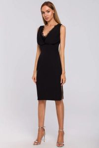 Sukienka elegancka wieczorowa z lejącej tkaniny z koronką. Sukienki Sukienki.shop, na imprezę, xxl, bez wzorów, z koronki, eleganckie, bez kołnierzyka, bez ramiączek. W wyprzedaży za 188,00 zł.