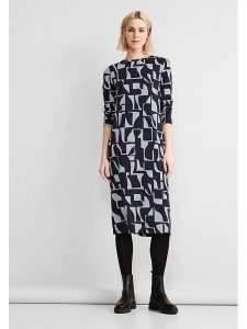 Street One Sukienka w kolorze granatowo-szarym rozmiar: 34. Niebieskie sukienki Street One, na co dzień, bez wzorów, street, bez kołnierzyka, bez ramiączek, midi, proste. Za 173,99 zł.