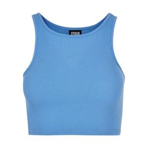 Damski prążkowany crop top Urban Classics. Niebieskie topy Urban Classics, bez wzorów, prążkowane, bez kołnierzyka, bez ramiączek. Za 67,50 zł.