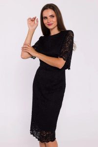 Elegancka ołówkowa dwuczęściowa sukienka koronkowa czarna. Czarne sukienki Stylove, xxl, bez wzorów, z koronki, eleganckie, bez kołnierzyka, bez ramiączek, ołówkowe. Za 449,00 zł.