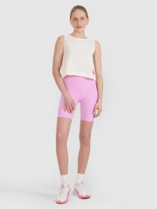 4F Legginsy krótkie dzianinowe damskie - różowe S. Czerwone legginsy 4f, bez wzorów, z dzianiny, z podwyższonym stanem, krótkie. W wyprzedaży za 59,99 zł.