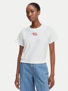 Calvin Klein Jeans T-Shirt TOWEL LV047G287G Biały Cropped Fit. Białe t-shirty Calvin Klein Jeans, m, bez wzorów, z bawełny, bez kołnierzyka, bez ramiączek. Za 289,99 zł.