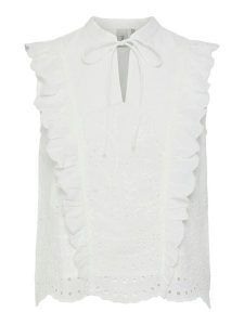 YAS Bluzka Luma 26036259 Biały Regular Fit. Białe bluzki YAS, bez wzorów, z bawełny, bez kołnierzyka, bez ramiączek. Za 239,99 zł.