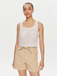 United Colors Of Benetton Top 58BHDH00L Biały Slim Fit. Białe topy United Colors of Benetton, l, bez wzorów, z bawełny, bez kołnierzyka, bez ramiączek. Za 109,99 zł.