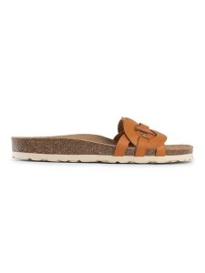 Sunbay Skórzane klapki "Lazuli" w kolorze jasnobrązowym rozmiar: 37. Brązowe klapki Sunbay, bez wzorów, z otwartym noskiem, bez obcasa. Za 139,95 zł.