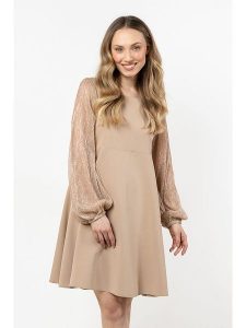 Awama Sukienka w kolorze beżowym rozmiar: XL. Brązowe sukienki Awama, xl, bez wzorów, bez kołnierzyka, bez ramiączek, midi. Za 184,46 zł.