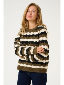 CULTURE Sweter "Anthonia" w kolorze oliwkowo-kremowo-czarnym rozmiar: L/XL. Brązowe swetry oversize Culture, l, bez wzorów, z wełny, bez ramiączek. Za 131,74 zł.