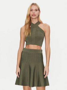 Guess Top W5GR32 Z2XY0 Zielony Slim Fit. Zielone topy Guess, s, z aplikacjami, z wiskozy, bez kołnierzyka, bez ramiączek. Za 189,99 zł.