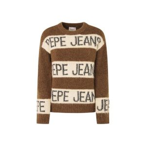 Sweter damski Pepe Jeans Helmi. Białe swetry klasyczne Pepe Jeans, na zimę, z jeansu, bez kołnierzyka. W wyprzedaży za 408,70 zł.