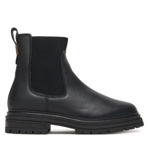 Sztyblety Tommy Hilfiger. Czarne botki TOMMY HILFIGER, bez wzorów, bez obcasa, na płaskiej podeszwie, bez zapięcia. Za 559,99 zł.