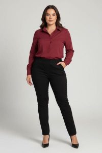 Eleganckie czarne spodnie Jeangaliny02 o kroju regular PLUS SIZE XXL OVERSIZE JESIEŃ. Czarne spódnice Moda Size Plus Iwanek, na co dzień, na jesień, plus size, bez wzorów, z bawełny, eleganckie, plus size. Za 199,90 zł.