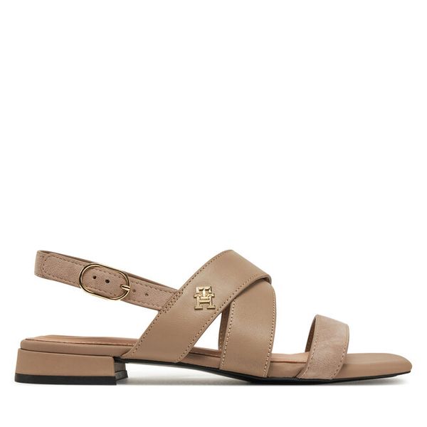 Sandały Tommy Hilfiger. Brązowe sandały TOMMY HILFIGER, bez wzorów, bez obcasa, na płaskiej podeszwie, bez zapięcia. Za 349,99 zł.