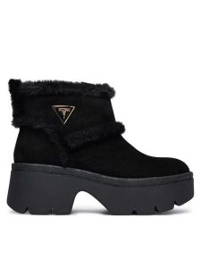 Guess Botki FLFBRD ESU10 Czarny. Czarne botki Guess, z aplikacjami, ze skóry, bez obcasa, na słupku, bez zapięcia. Za 519,99 zł.