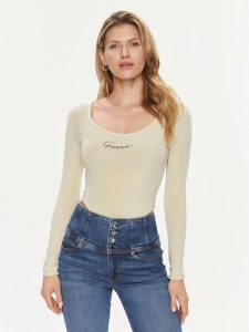 Guess Body Allycia V4RP05 KC2V0 Beżowy Slim Fit. Brązowe body i gorsety Guess, z aplikacjami, z syntetyku. Za 119,99 zł.