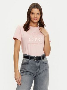 Guess T-Shirt V5RI05 J1314 Różowy Regular Fit. Czerwone t-shirty Guess, s, z aplikacjami, z bawełny, bez kołnierzyka, bez ramiączek. Za 99,99 zł.