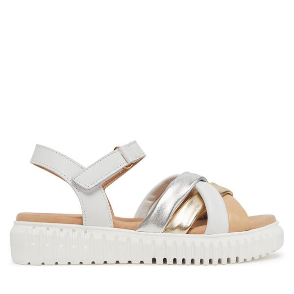 Sandały Marco Tozzi. Białe sandały Marco Tozzi, bez wzorów, bez obcasa, na płaskiej podeszwie, bez zapięcia. Za 349,99 zł.