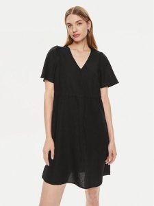 Vero Moda Sukienka letnia Mymilo 10303686 Czarny Regular Fit. Czarne kombinezony Vero Moda, na lato, s, bez wzorów, ze lnu, bez kołnierzyka, bez ramiączek. Za 89,99 zł.