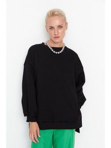 Trendyol Bluza w kolorze czarnym rozmiar: L. Czarne bluzy Trendyol, l, bez wzorów, bez kaptura. Za 92,21 zł.