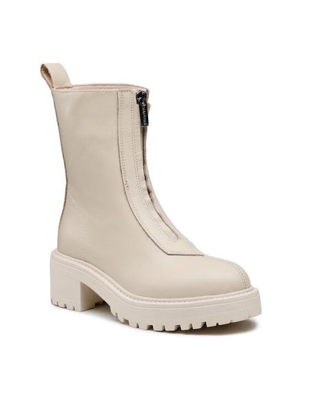 Badura Botki 7503 Beżowy. Brązowe botki Badura, bez wzorów, ze skóry, bez obcasa, na płaskiej podeszwie, bez zapięcia. Za 399,99 zł.