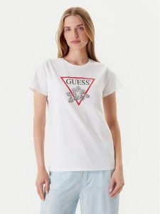 Guess T-Shirt W5YI38 I3Z14 Biały Regular Fit. Białe t-shirty Guess, xs, z aplikacjami, z bawełny, bez kołnierzyka, bez ramiączek. Za 139,99 zł.