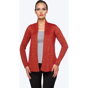 Kardigan w kolorze czerwonym. Kardigany marki Far Far Fashion. W wyprzedaży za 74,95 zł.