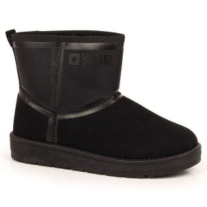 Śniegowce na platformie Big Star W INT1751B czarne. Czarne buty zimowe z materiału, bez obcasa, na platformie, bez zapięcia. Za 217,00 zł.