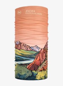 Chusta wielofunkcyjna Buff Coolnet UV National Parks - zion. Brązowe apaszki i chusty Buff, bez wzorów, z elastanu. Za 84,99 zł.