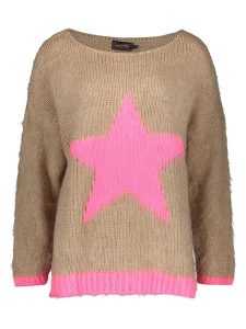 Miss goodlife Sweter "Star" w kolorze beżowo-jasnoróżowym rozmiar: XL. Brązowe swetry oversize miss goodlife, xl, bez wzorów, z wełny, bez ramiączek. Za 215,21 zł.