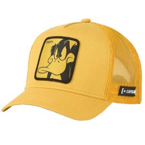 Czapka z daszkiem Capslab Looney Tunes Daffy Duck Trucker CL/LOO4/1/DUF1. Żółte czapki CapsLab, z aplikacjami, z bawełny. Za 145,65 zł.