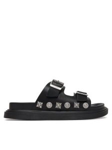 Just Cavalli Klapki 80RA3S92 ZPB91 Czarny. Czarne klapki Just Cavalli, bez wzorów, ze skóry, bez obcasa. Za 477,99 zł.