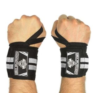 Usztywniacze na nadgarstek elastyczne DBX Bushido ARW-100012. Białe paski DBX BUSHIDO, bez wzorów, sportowe. Za 32,99 zł.