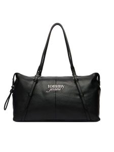 Tommy Jeans Torebka Pebble Grain Metal Logo Tote Bag AW0AW18472 Czarny. Czarne torebki klasyczne Tommy Jeans, bez wzorów, z jeansu, bez dodatków. Za 569,99 zł.