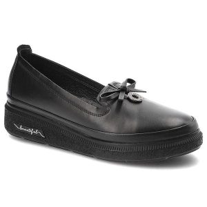 Czarne Półbuty Ravini Wygodne Buty Damskie. Czarne półbuty Ravini, bez wzorów, ze skóry, bez obcasa, na platformie, bez zapięcia. Za 279,00 zł.