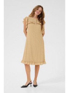 CULTURE Sukienka w kolorze beżowym rozmiar: XL. Brązowe sukienki Culture, na co dzień, xl, bez wzorów, bez kołnierzyka, bez ramiączek, midi, proste. Za 177,32 zł.