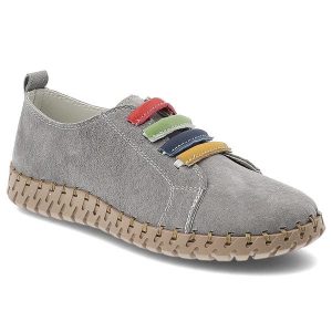 Półbuty damskie Vinceza, ze skóry naturalnej zamszowej kolorowe gumki elastyczne lekka elastyczna podeszwa casual, szare, 95377. Szare półbuty VINCEZA, bez wzorów, z materiału, bez obcasa, na płaskiej podeszwie, bez zapięcia. Za 134,90 zł.